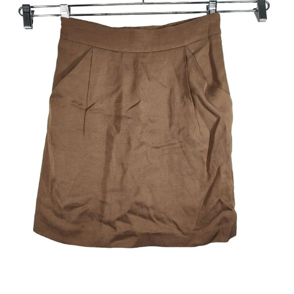 Ann Taylor Dresses & Skirts - Ann Taylor Brown Pencil Straight Skirt Women Size 0 Rayon Linen Pocket Lined